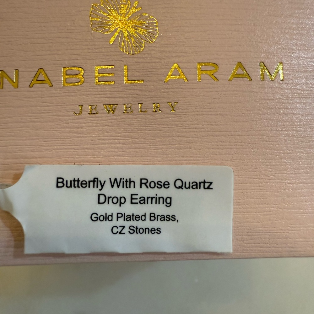 Annabel Aram Rose Quartz Butterfly Earrings in 18K Gold Plated - Picture 6 of 11